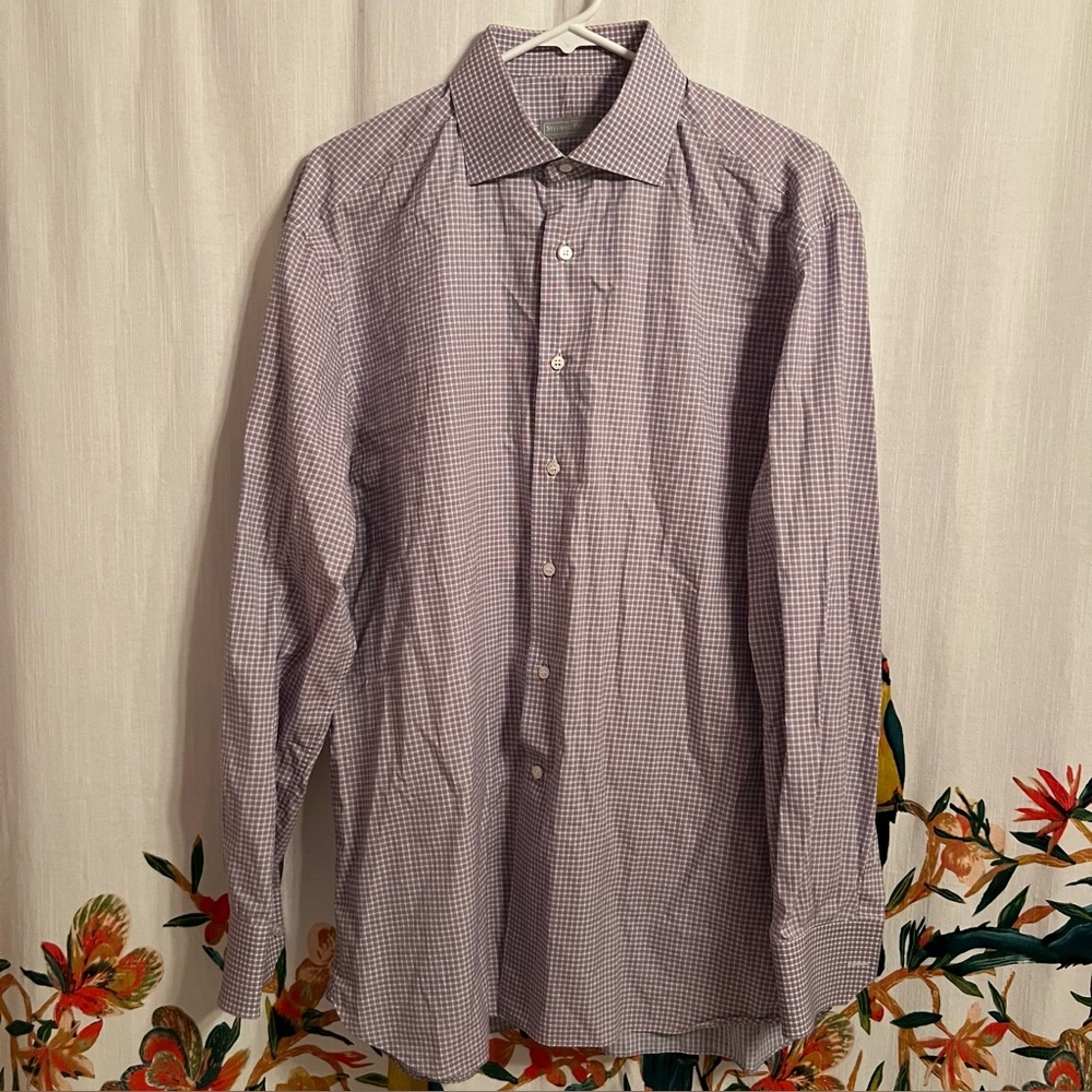 Stefano Ricci Purple and White stripped Checkered Dress Shirt SZ 17 Luxury